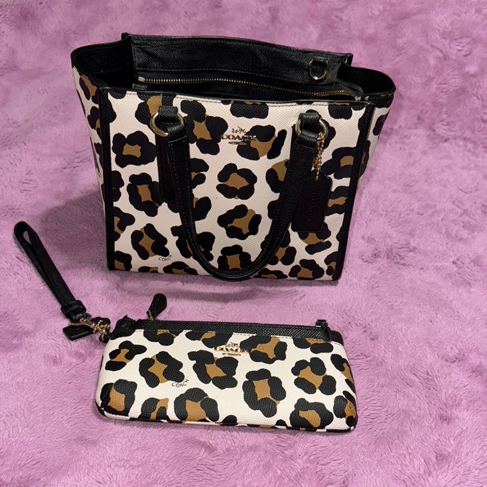 Coach Black and Brown Leopard Print Tote